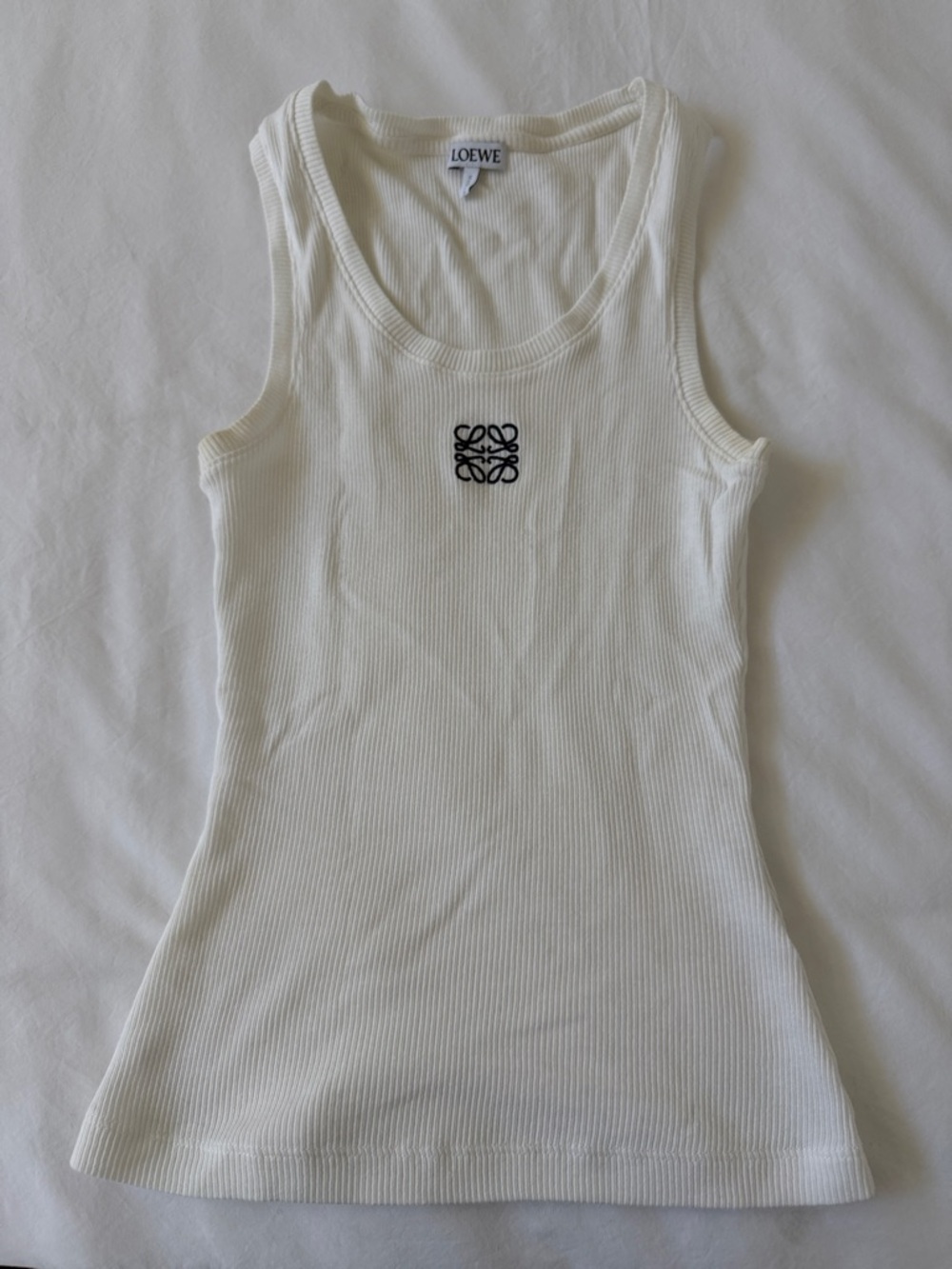 Loewe Cream Ribbed Tank with Black Anagram Embroidery